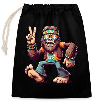 Hippie 70s 1970s 60s Party Bigfoot - Closable cotton gift bag (25x30cm) - black - Front