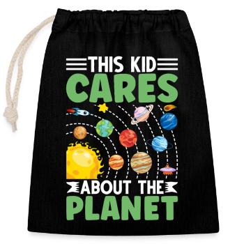 Ce gamin se soucie de la planète - Sac cadeau en coton avec cordon (25 x 30 cm) - noir - Devant
