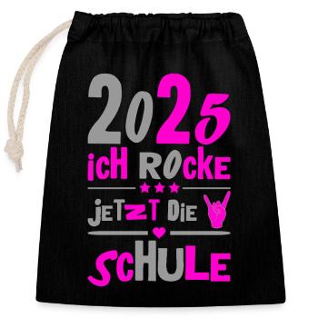 Écolier 2025 Inscription des jeunes filles à l’école 2025 Décoration - Sac cadeau en coton avec cordon (25 x 30 cm) - noir - Devant
