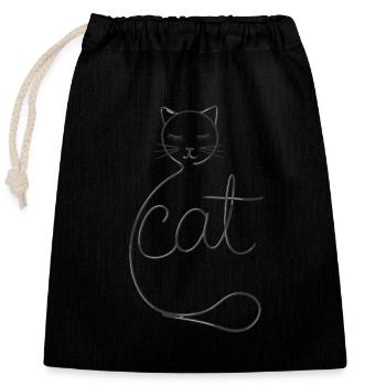 Dessin de chat simple pour l’amoureux des animaux - Sac cadeau en coton avec cordon (25 x 30 cm) - noir - Devant