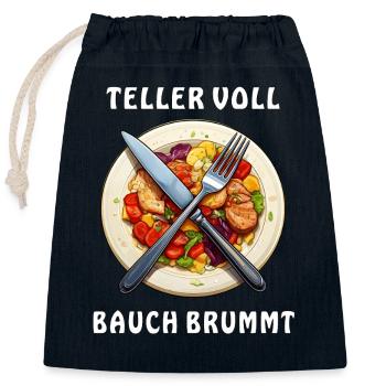 Speiseteller TELLER VOLL BAUCH BRUMMT - Verschließbarer Geschenkbeutel aus Baumwolle (25x30cm) - Navy - Vorne