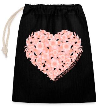 Cœur floral avec un message inspirant Floral - Sac cadeau en coton avec cordon (25 x 30 cm) - noir - Devant