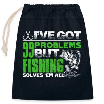 Fishing Solves All Problems - Closable cotton gift bag (25x30cm) - navy - Front