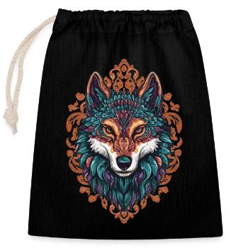Mystischer Wolf – Boho & Mandala Kunst - Verschließbarer Geschenkbeutel aus Baumwolle (25x30cm) - Schwarz - Vorne