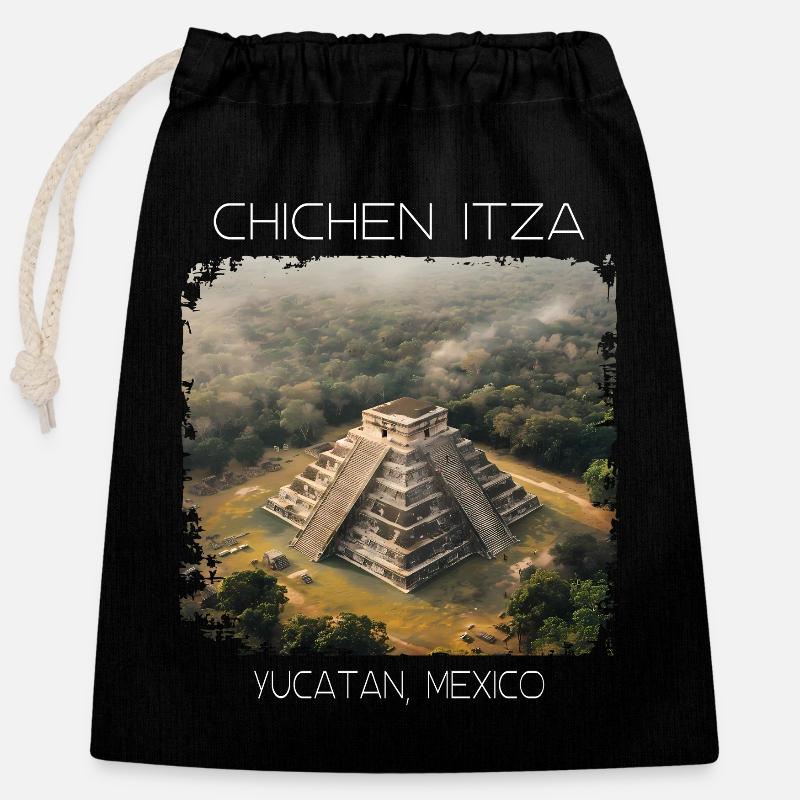 Chichén Itzá - Verschließbarer Geschenkbeutel aus Baumwolle (25x30cm) - Schwarz