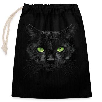 Black Cat Green Eyes - Closable cotton gift bag (25x30cm) - black - Front