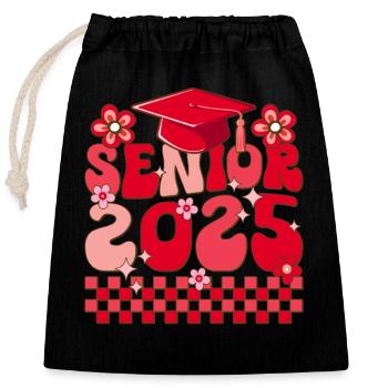 Senior 2025 Graduation Retro Style - Verschließbarer Geschenkbeutel aus Baumwolle (25x30cm) - Schwarz - Vorne