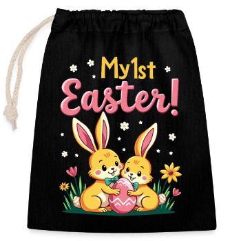 My 1ST Easter Süße Osterhasen erste Osterfest - Verschließbarer Geschenkbeutel aus Baumwolle (25x30cm) - Schwarz - Vorne