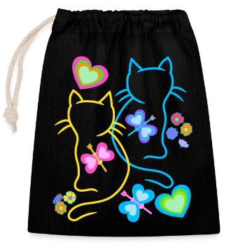 Chat Chats Printemps Chaton Enfants Rétro Années 80 - Sac cadeau en coton avec cordon (25 x 30 cm) - noir - Devant
