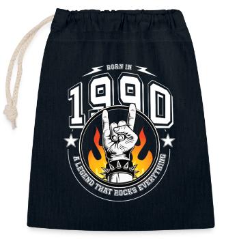 1990 Anniversaire, tout bascule - Sac cadeau en coton avec cordon (25 x 30 cm) - bleu marine - Devant