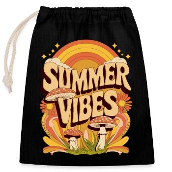 Summer Vibes Retro Mushroom Hippie Festival Summer - Closable cotton gift bag (25x30cm) - black - Front