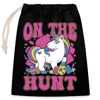 À la chasse Licorne Pâques - Sac cadeau en coton avec cordon (25 x 30 cm) - noir - Devant