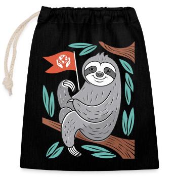 Environmentalist sloth with earth flag - Closable cotton gift bag (25x30cm) - black - Front