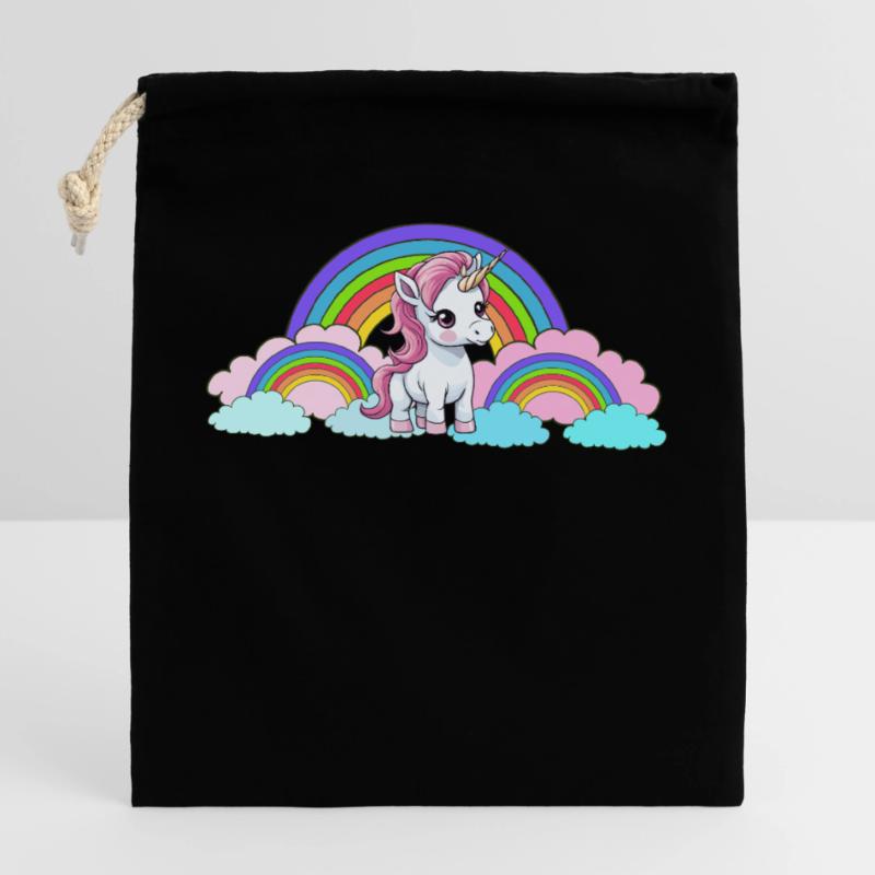 Regenbogen Einhorn Einhörner Pferd Pferde Kinder Verschließbarer Geschenkbeutel aus Baumwolle (25x30cm)