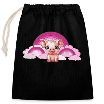 Porcelet arc-en-ciel Cochon Nuages célestes - Sac cadeau en coton avec cordon (25 x 30 cm) - noir - Devant