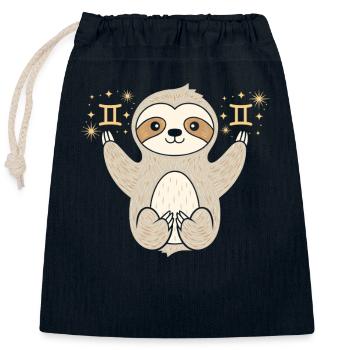 Signe du zodiaque Gémeaux Paresseux Magique et - Sac cadeau en coton avec cordon (25 x 30 cm) - bleu marine - Devant