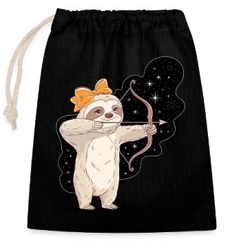 Sagittarius Zodiac Sloth with Bow and Arrow - Closable cotton gift bag (25x30cm) - black - Front