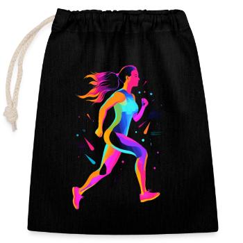 Runner Girl Retrowave - Closable cotton gift bag (25x30cm) - black - Front