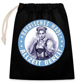 FRAU BAYRISCHES MADL ALLZEIT BEREIT - Verschließbarer Geschenkbeutel aus Baumwolle (25x30cm) - Schwarz - Vorne