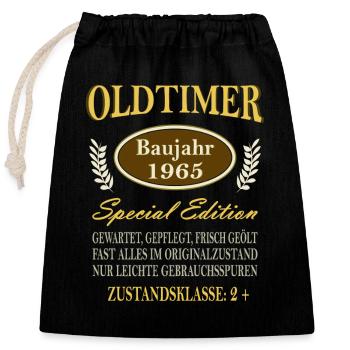 Round Birthday 60 Years Vintage 1965 Classic Car - Closable cotton gift bag (25x30cm) - black - Front