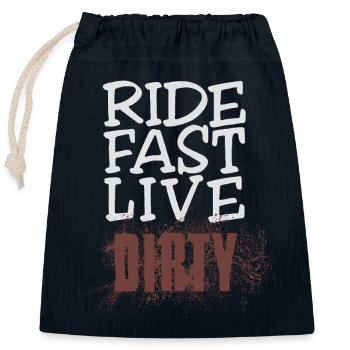 RIDE FAST LIVE DIRTY – Mountainbike - Motocross - Verschließbarer Geschenkbeutel aus Baumwolle (25x30cm) - Navy - Vorne