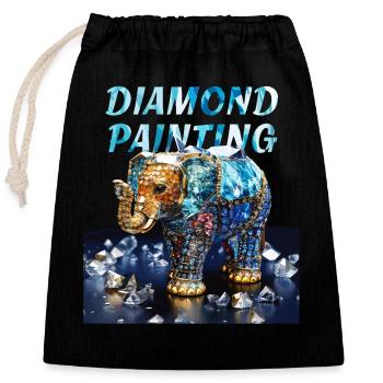DIAMANTEN ELEFANT DIAMOND PAINTING - Verschließbarer Geschenkbeutel aus Baumwolle (25x30cm) - Schwarz - Vorne