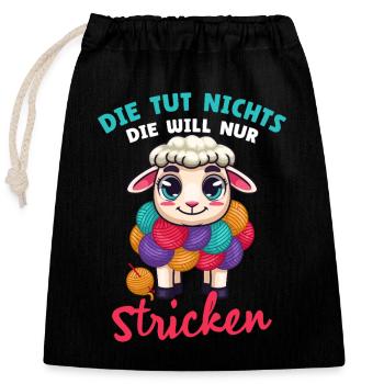 Strickarbeit, Stricken, Schneiderin, Wolle, Strick - Verschließbarer Geschenkbeutel aus Baumwolle (25x30cm) - Schwarz - Vorne