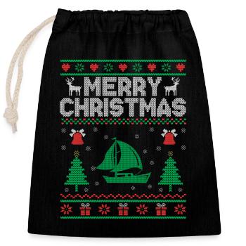 Weihnachtsmotto: Frohe Weihnachten Paddelboot - Verschließbarer Geschenkbeutel aus Baumwolle (25x30cm) - Schwarz - Vorne