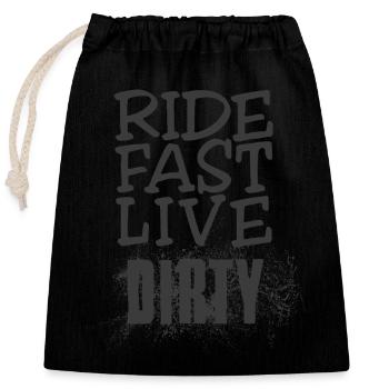 RIDE FAST LIVE DIRTY – MOUNTAINBIKE - MOTOCROSS - Verschließbarer Geschenkbeutel aus Baumwolle (25x30cm) - Schwarz - Vorne