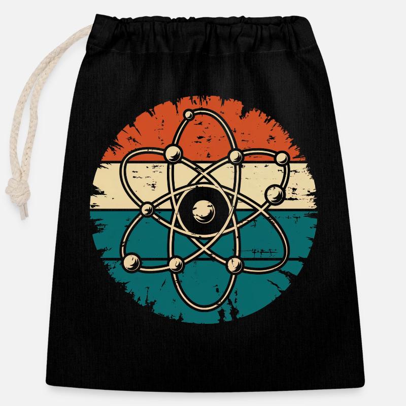 Retro Atom Art Biology Physics Chemistry Science - Closable cotton gift bag (25x30cm) - black