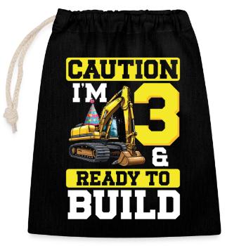 Attention j’ai 3 ans et je suis prêt à creuser anniversaire - Sac cadeau en coton avec cordon (25 x 30 cm) - noir - Devant