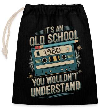 Oldschool 1980 – Un vrai classique - Sac cadeau en coton avec cordon (25 x 30 cm) - noir - Devant