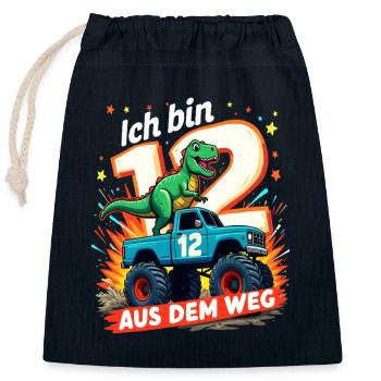 Dinosaurier 12. Geburtstag Monstertruck - Verschließbarer Geschenkbeutel aus Baumwolle (25x30cm) - Navy - Vorne