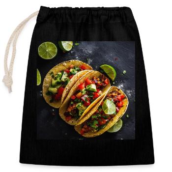 Tacos - Verschließbarer Geschenkbeutel aus Baumwolle (25x30cm) - Schwarz - Vorne