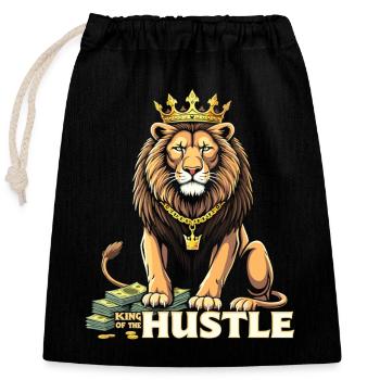 Hustle King – Lion Lion Winners & Movers & Shakers - Closable cotton gift bag (25x30cm) - black - Front