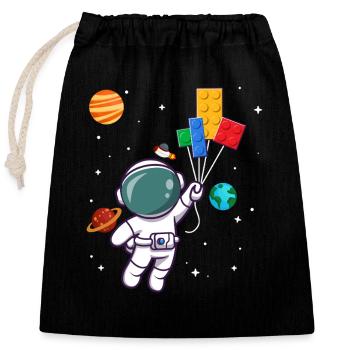 Astronaut with building blocks and planets in space - Closable cotton gift bag (25x30cm) - black - Front