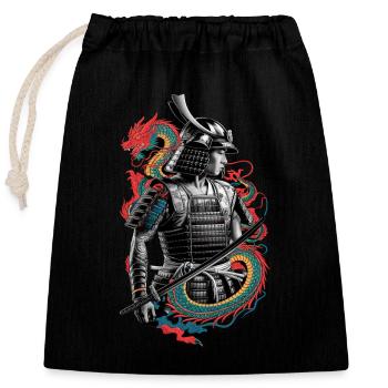 Samurai with dragons in the background - Japanese - Closable cotton gift bag (25x30cm) - black - Front