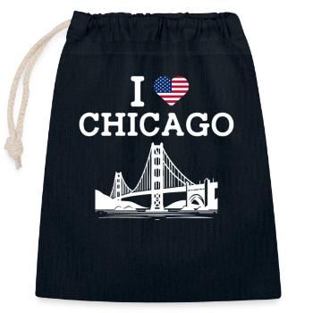 J’aime Chicago États-Unis Heart Flag Golden Gate Bridge - Sac cadeau en coton avec cordon (25 x 30 cm) - bleu marine - Devant