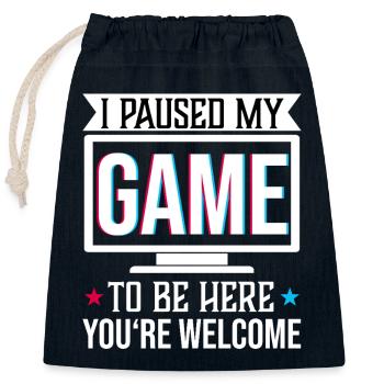 Jeu en pause3 Planche de travail 1 copie - Sac cadeau en coton avec cordon (25 x 30 cm) - bleu marine - Devant