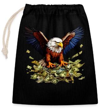 Eagle, Money - Closable cotton gift bag (25x30cm) - black - Front