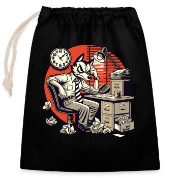 Agacé au bureau Loup dans un costume design rétro - Sac cadeau en coton avec cordon (25 x 30 cm) - noir - Devant