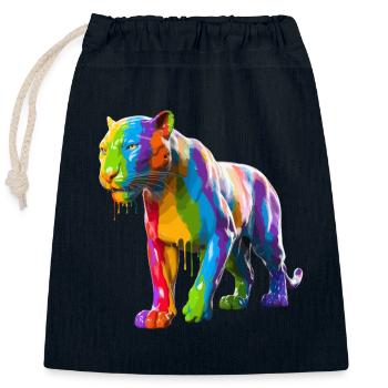 Farbspritzer Tiger mit Lebendigen Farben und - Verschließbarer Geschenkbeutel aus Baumwolle (25x30cm) - Navy - Vorne