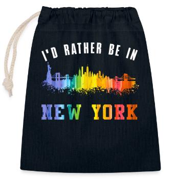 Je préfère être dans les toits de New York - Sac cadeau en coton avec cordon (25 x 30 cm) - bleu marine - Devant
