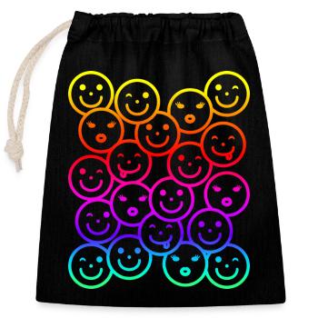 Colorful funny faces with rainbow gradient - Closable cotton gift bag (25x30cm) - black - Front