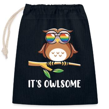 hibou amoureux des animaux hiboux - Sac cadeau en coton avec cordon (25 x 30 cm) - bleu marine - Devant