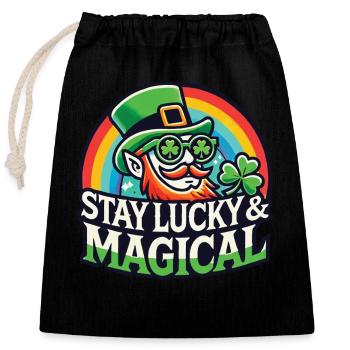 Restez heureux et magique le jour de la Saint-Patrick - Sac cadeau en coton avec cordon (25 x 30 cm) - noir - Devant