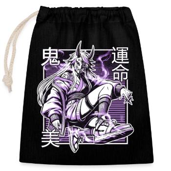 Violetter Kunoichi-Dämon - Verschließbarer Geschenkbeutel aus Baumwolle (25x30cm) - Schwarz - Vorne
