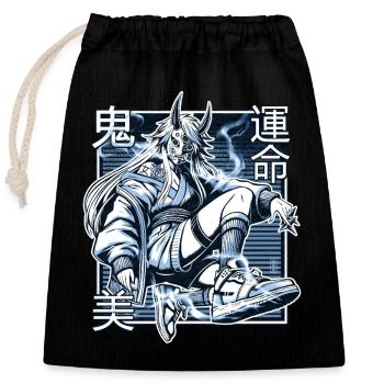 Démon Kunoichi bleu - Sac cadeau en coton avec cordon (25 x 30 cm) - noir - Devant