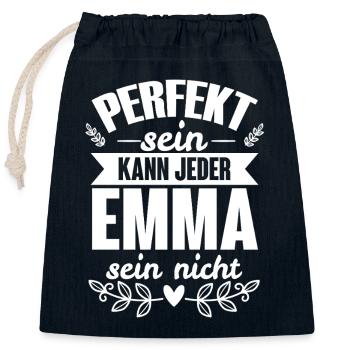 Emma - Perfekt Sein Kann Jeder Emma Sein Nicht - Verschließbarer Geschenkbeutel aus Baumwolle (25x30cm) - Navy - Vorne