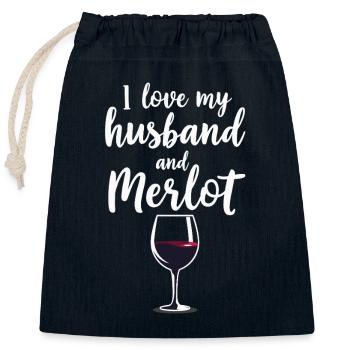 Husband Merlot Red Wine Lover - Closable cotton gift bag (25x30cm) - navy - Front